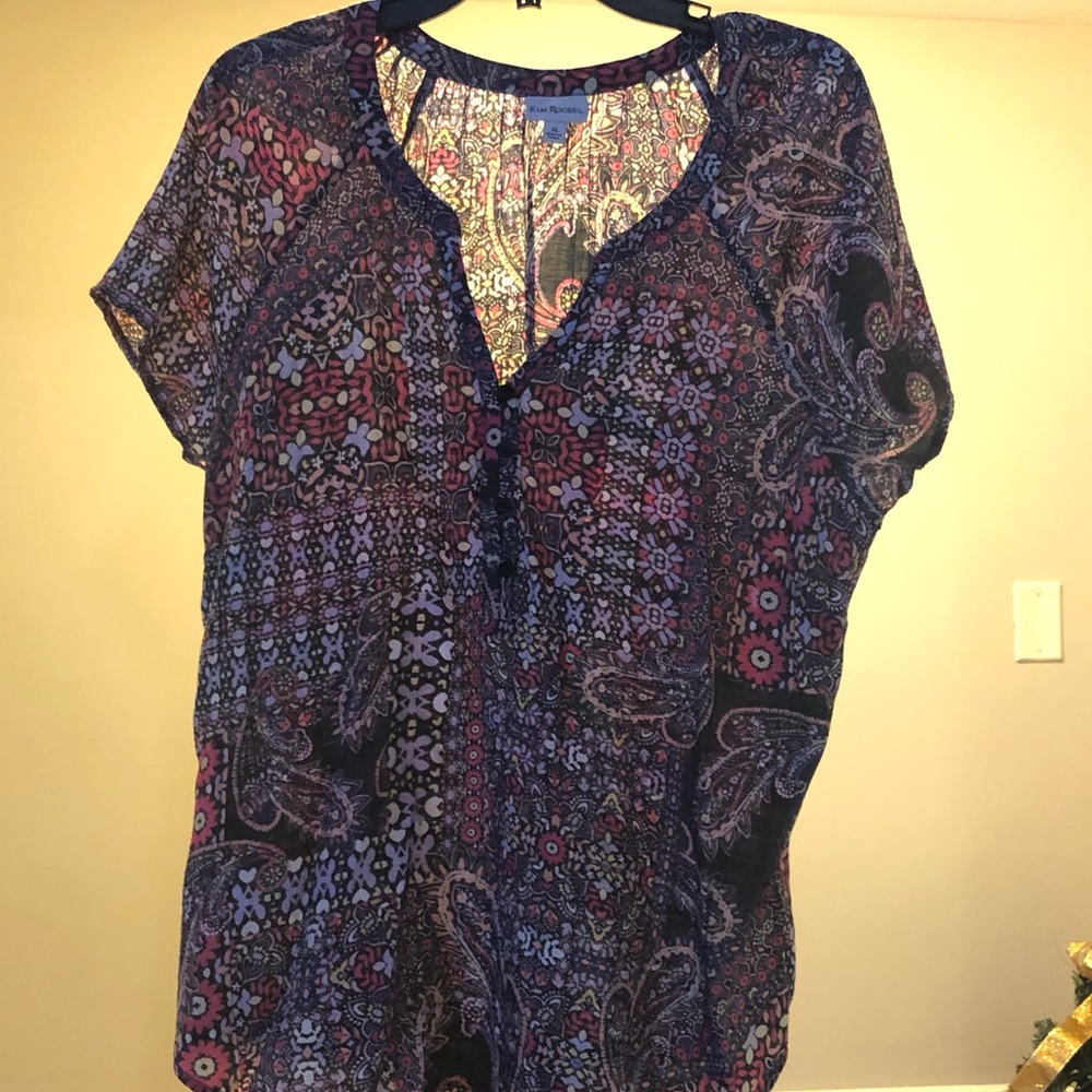 Kim Rodgers light weight pink/purple SS blouse